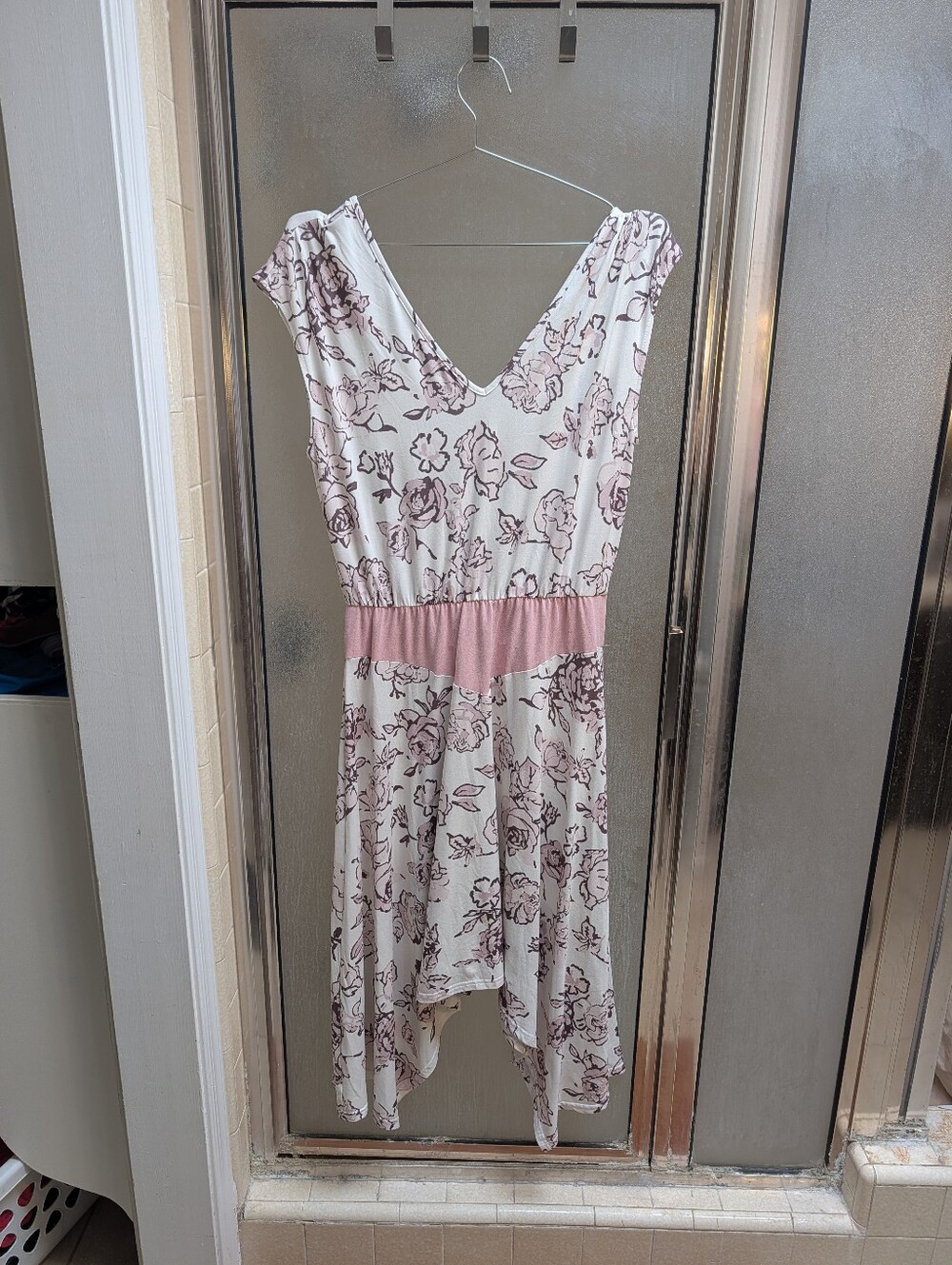 Joyfolie Pink Floral V-Neck Dress with Waistband